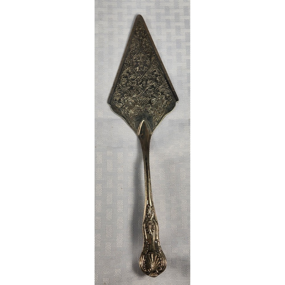 Vintage Silver Plate Cake Server Spatula Beautiful Carved Scroll Design Unmarked